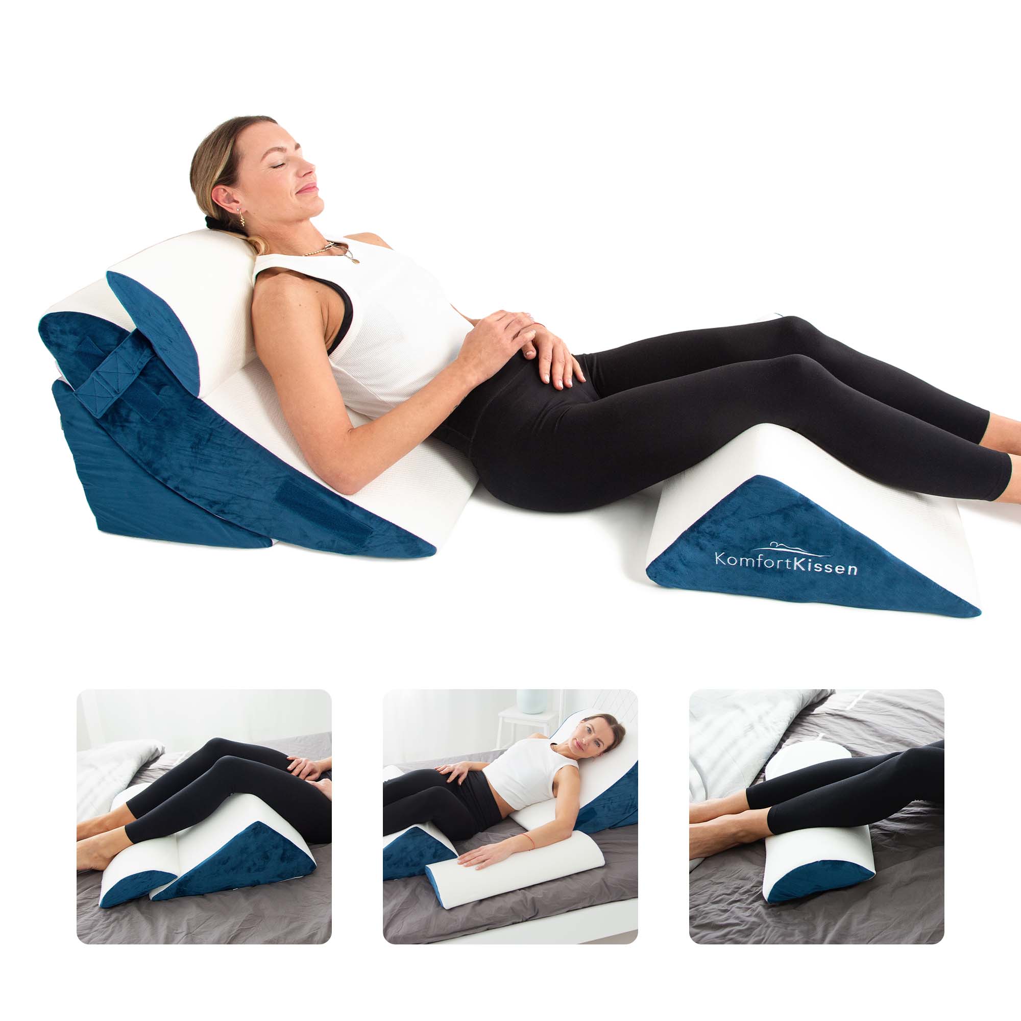 Cuscino ergonomico a cuneo 4 in 1 - Per schiena, gambe, ginocchia e collo